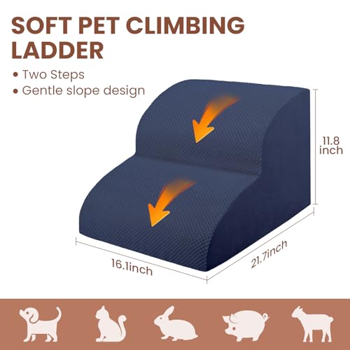 Dog Stairs for Small Dogs, High Density Foam Dog Ramp, Extra Wide Non-Slip Pet Steps for High Beds Or Couch, Soft Foam Doggie Ladder for Dogs Injured, Older Pets, Small Cats - color: Navy blue, size: 2 Steps
