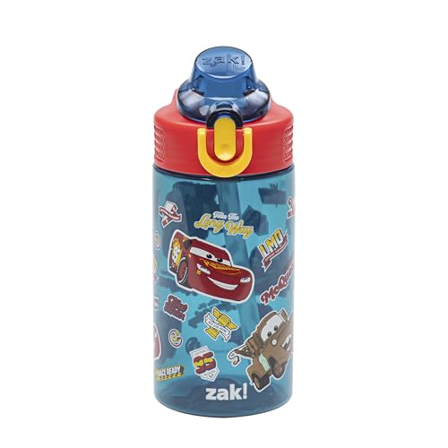 Zak Designs Disney Pixar Cars Sage 16oz Leak-Proof Straw Kids Water Bottle | BPA Free, Durable Plastic, Cupholder Friendly, Dishwasher Safe, Easy to Clean, Lid Lock, Handle, For School, Home, Travel - color: Cars (Lightning McQueen & Mater), size: 16 Ounc