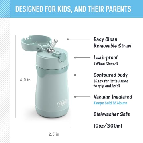 THERMOS BABY 10 ounce Stainless Steel Vacuum Insulated Straw Bottle, Mint - color: Mint, size: 10 Ounces
