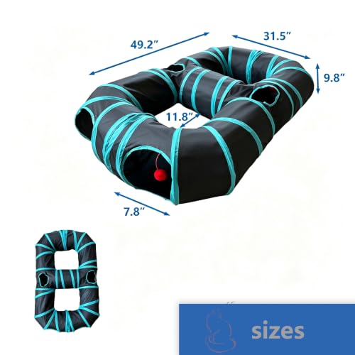 8-Shaped Cat Tunnel Toy Interactive Foldable Playhouse Maze Toys for Cats, Kittens, Rabbits & Small Pets with Playing Balls Collapsible Play Tube for Indoor Fun & Exercise (Blue) - color: Blue