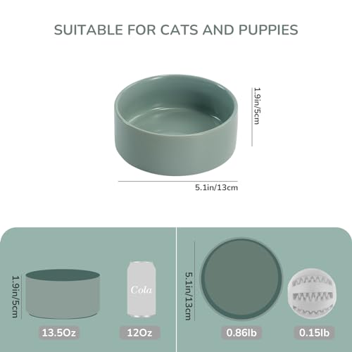SPUNKYJUNKY 13.5OZ Ceramic Dog and Cat Bowl, Modern Cute Weighted Food Water Bowl for Replacement Morandi Green (1 Pack) - color: Morandi Green, size: 1.7 CUPS