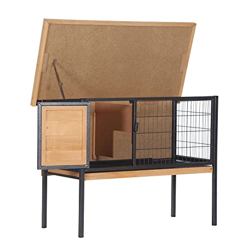 PawHut Rabbit Hutch Elevated Bunny Cage Metal Frame No Leak Tray Natural | Small Animal Habitat, Metal Wire Pan, Openable Water-Resistant Asphalt Roof, for Rabbits Chickens Ducks, Indoor/Outdoor