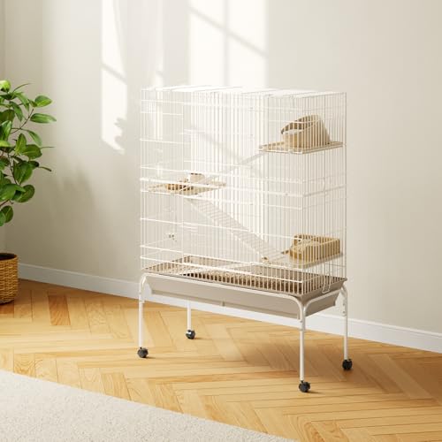 Garvee Ferret Cage, 55" h Large Ferret Nation Cage with 3 Removable Ramps,Food Bowl, Water Bottle, Metal Small Animal Cages on Wheels for Chinchillas, Guinea Pigs, Rabbit, Sugar - size: 55" H