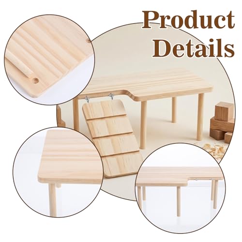 Hamster Play Wooden Platform with Ladder, 9.84x5.9x3.94in Hamster Cage Platform Small Animal Wood Stand Cage Accessories for Syrian Hamsters Mice Squirrel and Other Small Pets