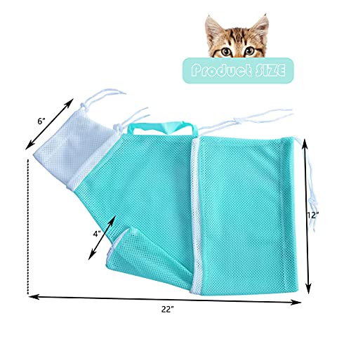 KlerRoem Cat Bathing Bag, Adjustable Anti-bite and Anti-Scratch Cat Shower Mesh Grooming Bag for Pet Dogs and Cats, Includes Pet Nail Clipper, Nail File, Grooming Glove, and Cat Shell Comb - color: Green Set