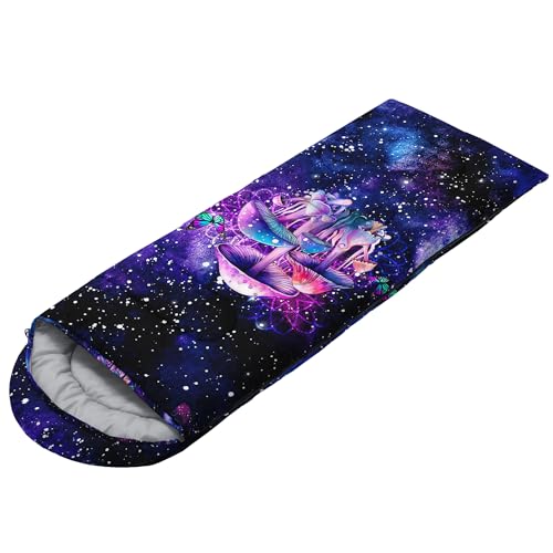 Sleeping Bags for Adults and Kids Backpacking Camping Sleeping Bags for Girls and Boys Lightweight Waterproof Cold/Warm 3-Season - color: Starry Purple Mushroom