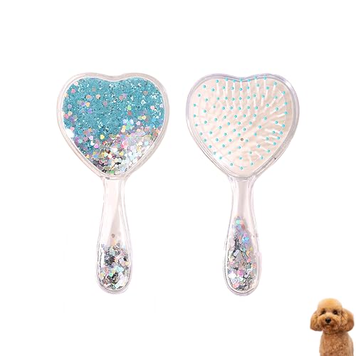 Small Dog Brush, Soft Brush for Shih Tzus, Yorkies, Maltipoos, Maltese, Love Shape Puppy Massaging Hair Comb for Small Dogs Cats Rabbits of All Hair Types (Glitter Blue) - color: Glitter Blue