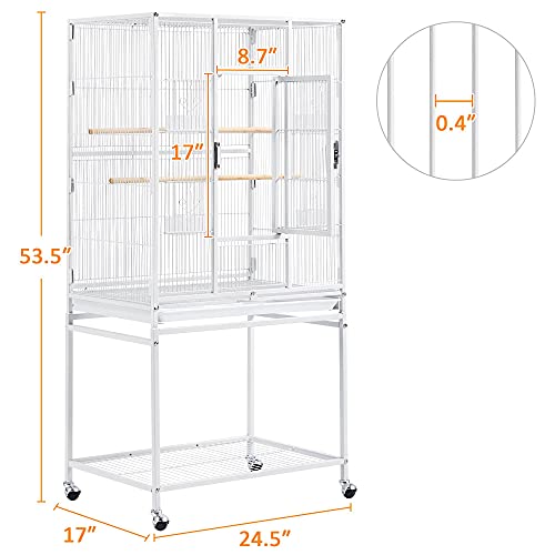 Yaheetech 54" Large Flight Bird Cage for Parrots Macaw Cockatiels Sun Parakeets Lovebird Green Cheek Conures African Grey Small Quaker Amazon Parrots with Rolling Stand, White - color: White