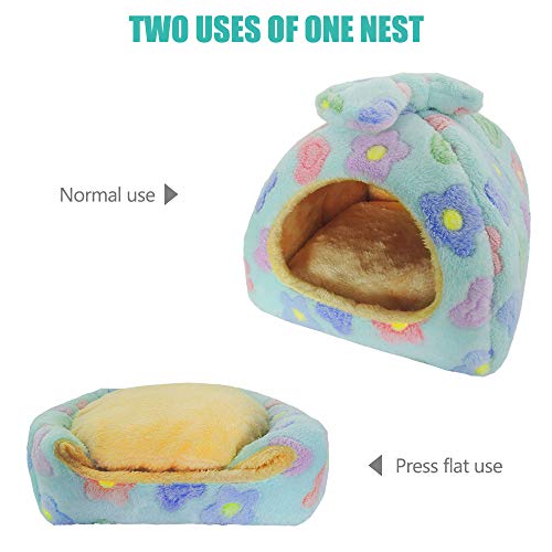 HOMEYA Small Animal Pet Bed, Sleeping House Habitat Nest for Guinea Pig Hamster Hedgehog Rat Chinchilla Hideout Bedding Snuggle Sack Cuddle Cup Cage Accessories with Removable Washable Mat(Blue) - color: Blue