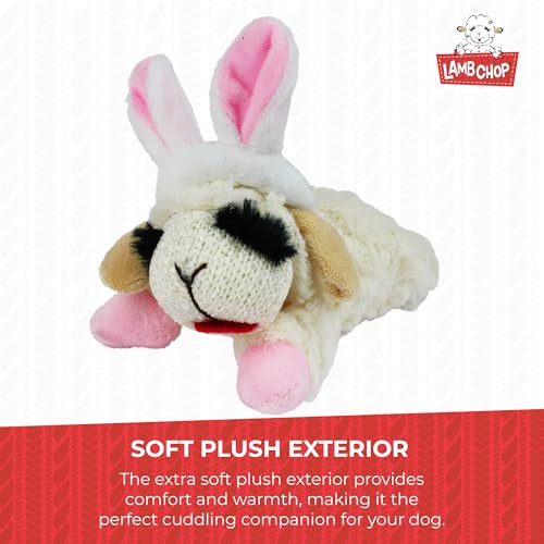 Multipet Lamb Chop Dog Plush Toy w/Easter Bunny Ears - Squeaky Toy for All Dogs - Extra Soft Plush - Stuffed Animal for Cuddling & Playing (6”, Cream/Pink) - size: 6", style: Easter Bunny