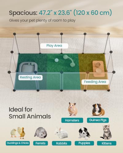 SONGMICS Pet Playpen, Clear Plastic Modular Enclosure, DIY Indoor Fence | For Small Dogs Puppies Rabbits, 47.2 x 23.6 x 15.7 Inches, White, DAMION Collection ULPC017W101 - color: White, size: 12 Panels - 47.2"L x 23.6"W x 15.7"H