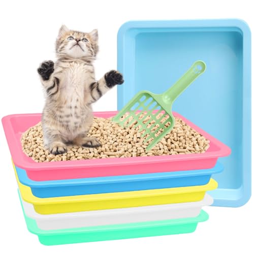 7Pcs Kitten Litter Box Set, Cats Litter Box with Kitten Litter Scoop, Low Entry Litter Boxes for Kittens, Plastic Portable Shallow Litter Pan for Rabbit Guinea Pig Hamster