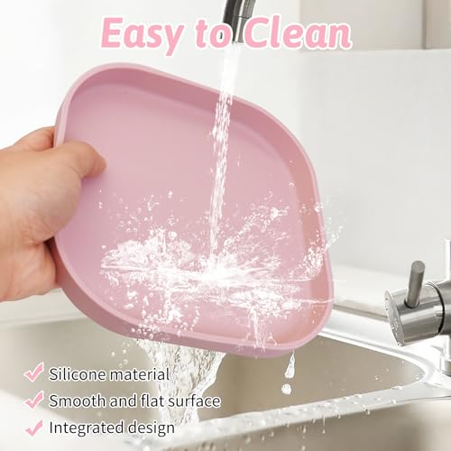 Fhiny 2PCS Silicone Cat Bowls Set 5.9 x 5.9 in Shallow Dog Dish Whisker Friendly Cat Food Plate for Dry & Wet Food Dishwasher Safe Non-Slip Pet Feeding Bowls for Kittens and Puppies (Blue+Pink) - color: Blue+Pink