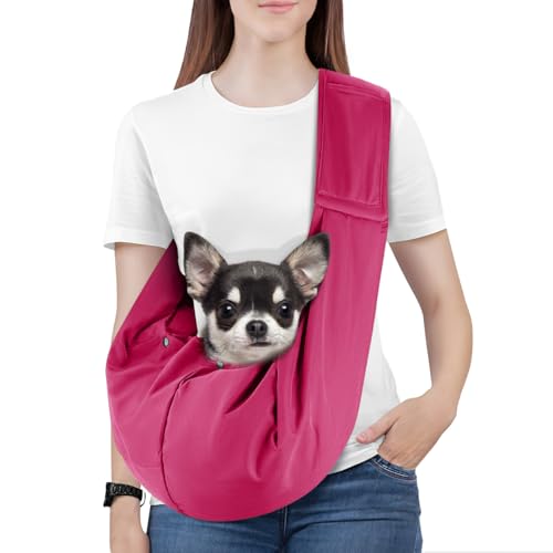 Pawaboo Small Dog Sling Carrier | Reversible Puppy Small Pet Carrier,Hands Free,Safety Buckle,Storage Pocket for Travel,Outdoor Activities Magenta - color: Magenta