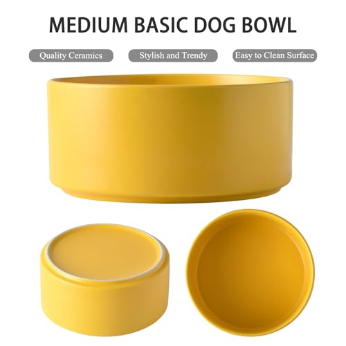 6'' Ceramic Raised Dog Bowl - 30Oz Dog Food & Water Bowl with Elevated Non-Slip Bamboo Stand, Dishwasher & Microwave Safe, Anti Vomiting Heavy Duty Pet Bowl for Small and Medium Dogs, Yellow - color: 1 x Bowl + Stand - Yellow, size: 6 inch