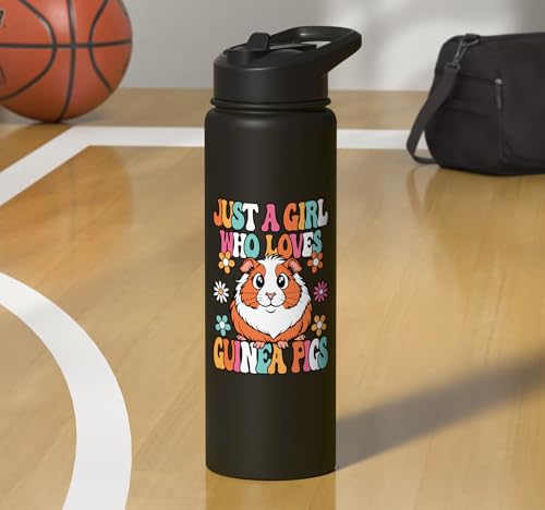 Just A Girl Who Loves Guinea Pigs Cute Groovy Girls Kids Stainless Steel Insulated Water Bottle - color: Black