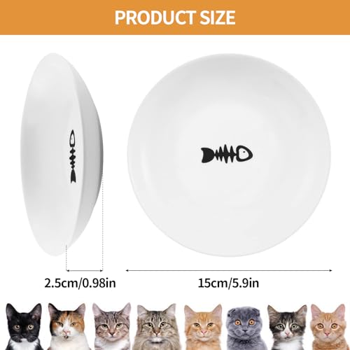 5.9 inch Ceramic Cat Bowls,Wide Shallow Dishes,Whisker-Friendly Plates,Food and Water Bowl for Indoor Cats,-10 oz,3 Pack - color: Basic Dish