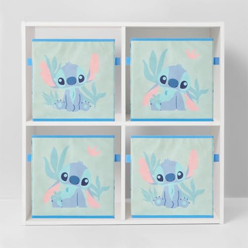 Stitch Storage Cubes Set of 2 Durable Fabric Bins with Handles, 10"x10"x10" Collapsible Cube Organizers - color: Stitch