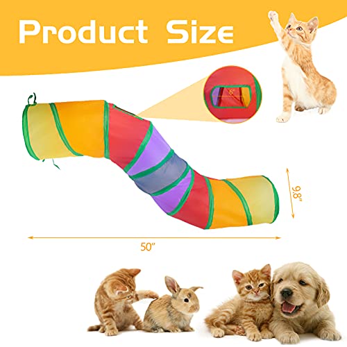 Sheldamy Cat Tunnel, S-2-Way Cat Tunnels for Indoor Cats, Collapsible Cat Play Tunnel, Interactive Toy Maze Cat House with 1 Play Ball for Cats, Puppy, Kitty, Kitten, Rabbit (Multicolor) - color: S-2 Way Multicolor