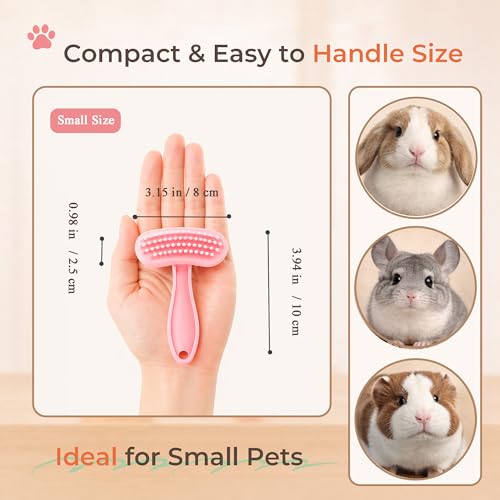 Small Silicone Grooming Brush for Guinea Pigs & Small Pets | Small Pet Fit | Soft Low-Stimulation Brush | Curved Pet Fit | Daily Bonding | Rinse-Clean Head - color: Pink, size: Small