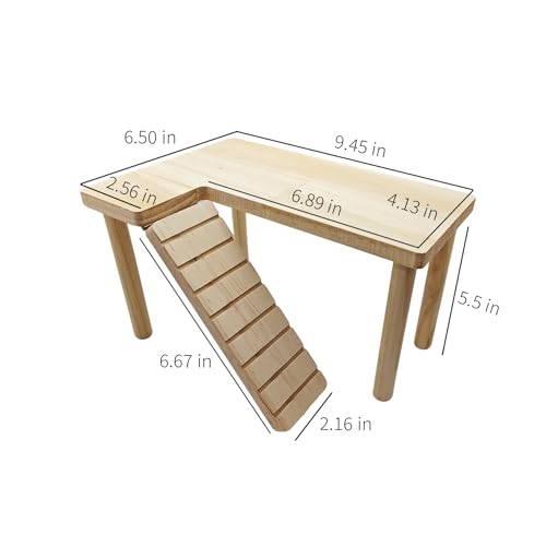 Natural Wood Hamster Platform, Hinge-Connected Ramp & Screw-Fixed Poles for Extra Stability, Chew-Safe Small Animal Loft for Cage Accessories, Gerbil, Mouse - size: medium-sized