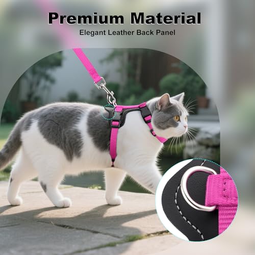 Plutus Pet Adjustable Cat Harness and Leash Set, with Leather Trim | Quick Release, Escape Proof Nylon Vest, for Kitten Small Medium Large Cats, Hot Pink - color: Hot Pink