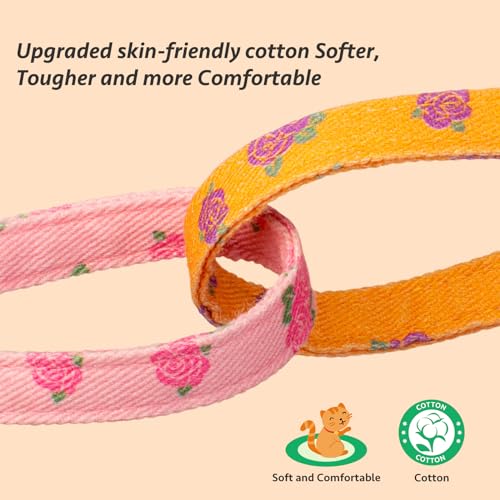 2 Pack Cotton Cat Collar Yellow and Pink Rose Cute Kitten Cat Collar | Breakaway Breathable Soft material With cute pendants with Bell - color: Yellow Rose&Pink Rose