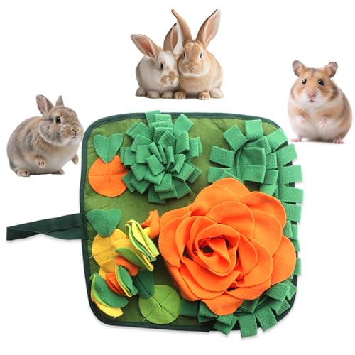 Rabbit Foraging Mat Bunny Snuffle Mat for Small Animal Puzzle Toy | Interactive Enrichment Toy 17.7", Feed Treat Mat for Rabbits Guinea Pigs, Hamster, Puppies, Chinchillas, Kitten, Indoor, Soft