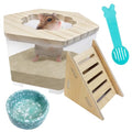 Hamiledyi Hamster Sand Bath Box Transparent Gerbil Digging Sand Container Acrylic Small Dwarf & Syrian Hamster Shower Bathtub with Climbing Ladder Bowl and Scoop Cage Accessories for Lemmings (Flower) - style: Flower