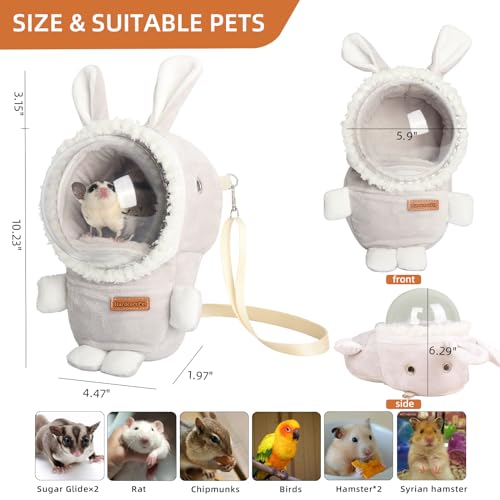 Hamster Carrier Rat Bag Cute Rabbit Shape Small Animal Sugar Glider Travel Pouch Gerbil Hedgehog Portable Travel Carrier Outdoor Hangbag Grey Squirrel Rat Carrier (Grey) - color: Grey