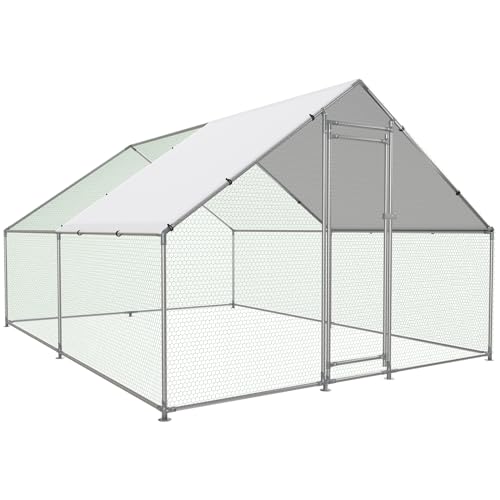 NUGRIART Large Metal Chicken Coop Walk-in Poultry Cage with Water-Resident and Anti-UV Cover Duck Rabbit Cat House Outdoor Chicken Run Pen with Spire Shaped Cage - size: 157.5"L x 118.0"W x 79.0"H