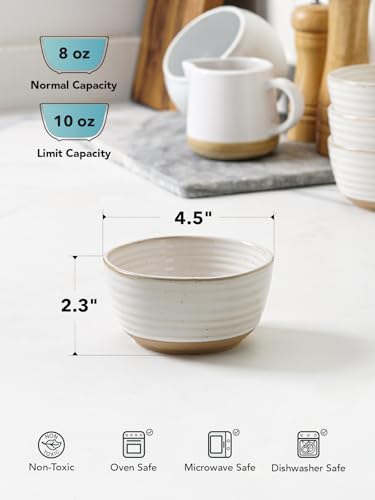 LE TAUCI Small Bowls 10 oz, Ice Cream Bowl, Ceramic Stoneware Bowl, Bowls Set for Dessert, Fruits, Side Dishes, Suit For Housewarming - 4.5 Inch, Set of 4, Arctic white - size: 4.5 inch