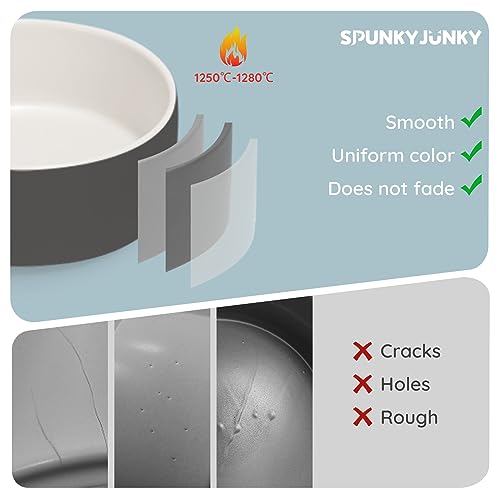 SPUNKYJUNKY 13.5OZ Ceramic Dog and Cat Bowl, Modern Cute Weighted Food Water Bowl for Replacement White-Grey (1 Pack) - color: White-grey, size: 1.7 CUPS