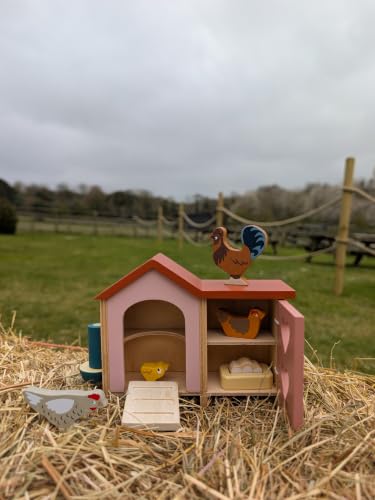 Tender Leaf Toys - Chicken Coop - 9 Pcs Miniature Henhouse Farm Animal Toys, Dollhouse Accessories Pretend Play Set for Kids Imaginative Play - Age 3+