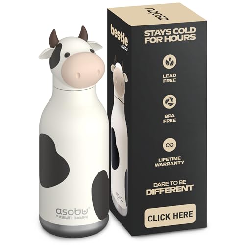 asobu Bestie Water Bottle, Cute Collectible Character, Leak Proof, BPA Free | 16 oz, Stays Cold 24 Hours, Double Wall Vacuum Insulation, Food Grade Stainless Steel, Spill Resistant, Great Gift Idea - color: WILLOW THE COW