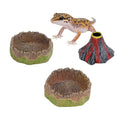 Small Reptile Feeding Dish 2Pack Gecko Food Water Dispenser Worm Bowl with Resin Volcano Decor for Terrarium Leopard Crested Gecko Juvenile Bearded Dragon Lizards Cricket Dubia Feeder