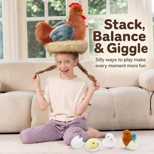 7Pcs Chicken Plush Toy with Babies, 14" Hen Stuffed Animal Set | Mother Chicken Plushie with 3 Chicks, 2 Eggs & 1 Nest; Farm animal Plush; Hide-and-Seek Play; Christmas Easter Gift for Kids - style: Chicken Brown