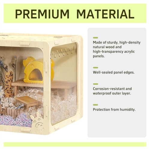 31.5 inch Wooden Hamster Cage, Large Habitat, Openable Top, Transparent Acrylic for Interior View, Ventilated, Easy to Clean, for Syrian Hamster, Dwarf Hamster, Gerbil, Other Small Pet Animals - size: 404F / 31.5"×15.8"×15.8"
