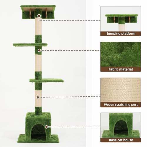 26-in-1 Cat Wall Shelves with Cat Tree, 40''L Tunnel, Moon, Green | Wall Mounted Cats Furniture Set with Plush Fabric, Cat Climbing Systems for 16 Inch Drywall, with Scratching Posts, Bridge - color: Green, size: 26-in-1