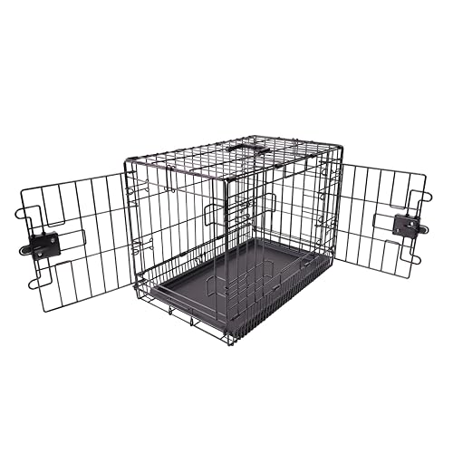 Amazon Basics Portable, Foldable Metal Wire Dog Crate with Removable Tray, Double Door, Divider Panel, Easy to Assemble, 30 x 19 x 21 in, Black - size: 30.0"L x 19.0"W x 21.0"H, style: Double Door w/ Divider