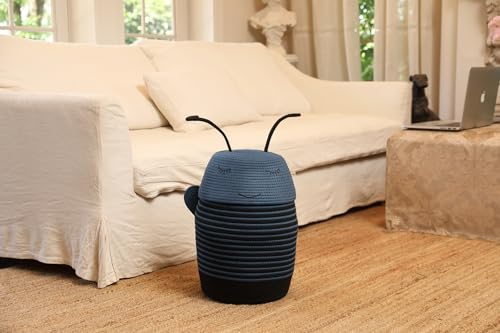 12x18 Inch Bee Basket with Lid, Handcrafted Cotton Rope Animal Storage Bin, Striped Bumble Bee Decor for Kids Bedroom Playroom, Blue - color: Blue Bee, size: 12"x18"