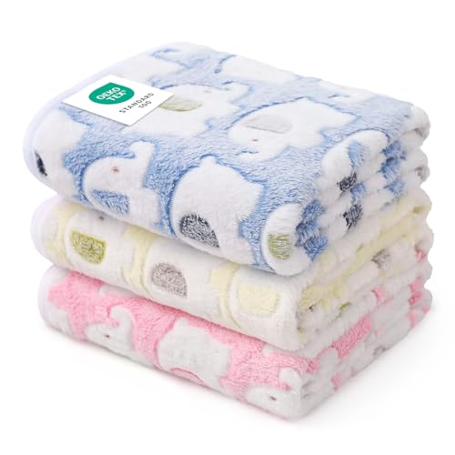 1 Pack 3 Blankets Super Soft Fluffy Premium Cute Elephant Pattern Pet Blanket Flannel Throw for Dog Puppy Cat Blue/Pink/Yellow Small(23x16 inch) - color: Blue/Pink/Yellow, size: 23x16 inch (Pack of 3)