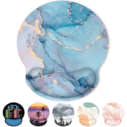 KONVINIT Ergonomic Mouse Pad with Wrist Rest, Small Mousepad with Non-Slip Rubber Base and Smooth Surface, Blue Mouse Pads for Desk, Office Desk Accessories - color: Green Marble