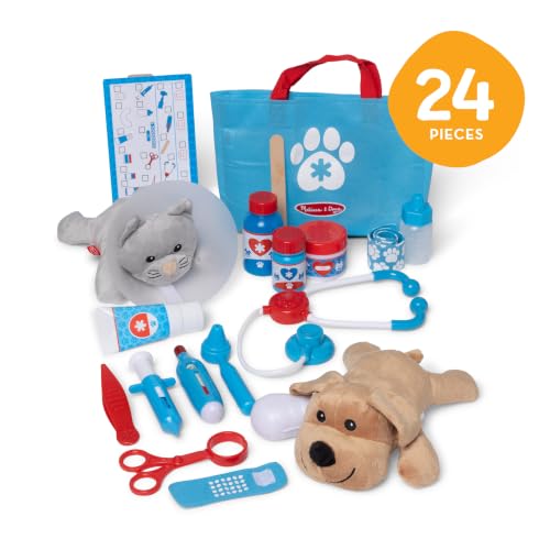 Melissa & Doug Examine and Treat Pet Vet Play Set, 24-Piece Animal Doctor Playset with Dog & Cat Plushies, Pet Doctor Kit & Accessories, Preschool Toys for Girls & Boys Ages 3+