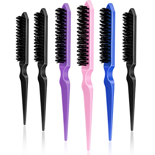 Yaomiao 6 Pcs Teasing Brush Set 3 Row Nylon Rat Tail Combs for Fine Hair | Back Combing, Root Lifting, Scalp Massage, Hair Brushes for Women Salon Home Use, Black, Blue, Pink, Purple - color: Black, Blue, Pink, Purple