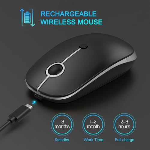 VssoPlor Type C Wireless Mouse, USB C MacBook Wireless Mouse, Black Silver | Dual Mode Cordless Mice with USB and Type C Receiver Compatible with PC, Laptop, MacBook and All USB C Devices - color: Black and Silver