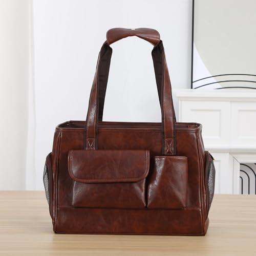Dog Carrier Purse, Fashion Leather Pet Carrier Bag, Airline Approved Soft Sided Cat Travel Tote Bag with Pockets Coffee - color: Coffee