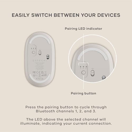 Satechi OntheGo Bluetooth Mouse, Connect Up to 3 Devices, for Laptop, Sand | USB-C rechargeable battery, compact & portable, for laptop, computer, tablet - color: Sand