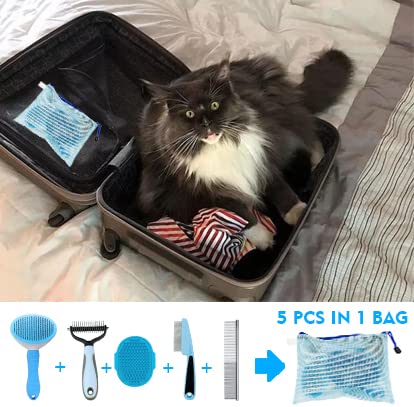 Dog Brush Grooming Kit 5PCS - Dog Brush for Shedding,Puppy Brush and Flea Comb for Dogs, Slicker Brush Comb and Dog Hair Brush Set Blue, Grooming at Home or Travel - color: B-Blue 5 Kits