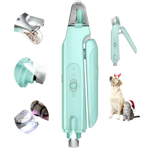 CATPICK 2-in-1 Cat Nail Clippers & Dog Nail Clippers Trimmers for Large Medium Small Dogs Cats Claw Trimmer Quick Sensor and Safety Guard USB Rechargeable with 2 LED Lights Dogs Nail Trimmer - color: Green 2